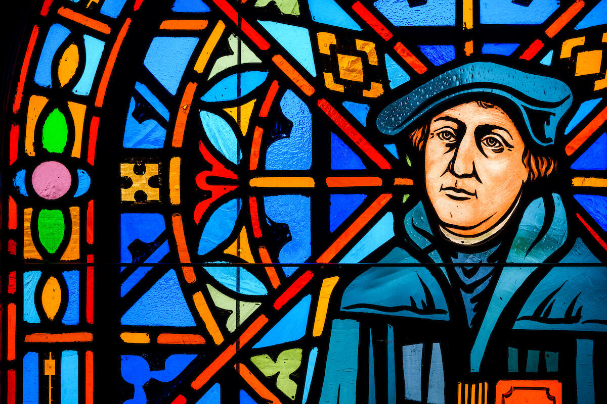 Stained glass depicting Martin Luther, photographed at St. Paul Lutheran Church in the Marigny area of New Orleans on Saturday, July 10, 2021. LCMS Communications/Erik M. Lunsford